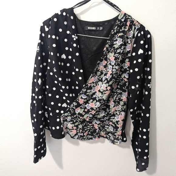 Missguided Split Print Peplum Top - US 8 - Picture 2 of 8